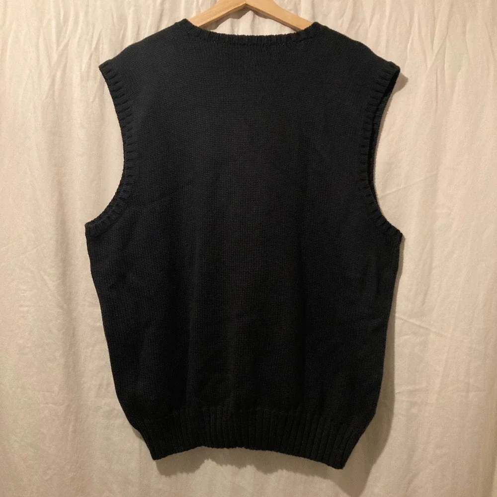 Vintage Polo Ralph Lauren Mens XL Black Cotton V-Neck knit Sweater Vest 90s Pony
